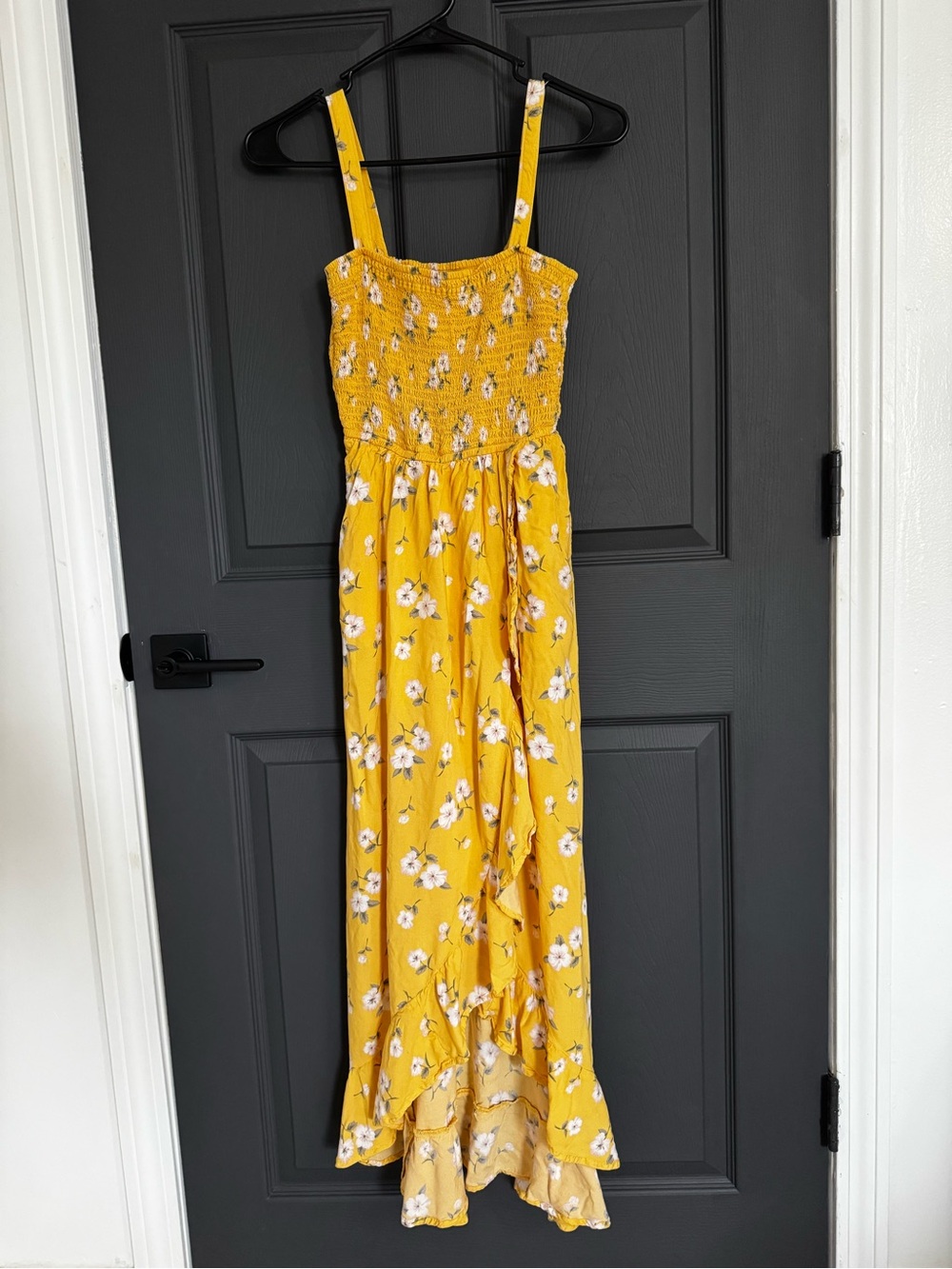 Hollister Yellow Floral Smocked High-Low Sundress with Pockets - Size Small - Picture 2 of 7